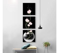 Quadro Decorativo Mosaico 3 Peças Vaso De Flores.