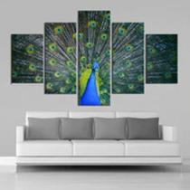 Quadro Decorativo Mosaico 5 Peças Animal Pavão Colorido