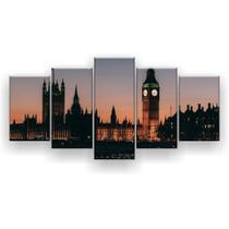 Quadro Decorativo Mosaico 5 Peças Big Ben Entardecer