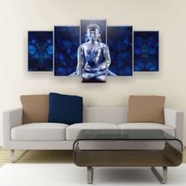 Quadro Decorativo Mosaico 5 Peças Buda Azul