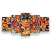 Quadro Decorativo Mosaico 5 Peças Calendário Colorido Maia - EXCELÊNCIA-QUADROS