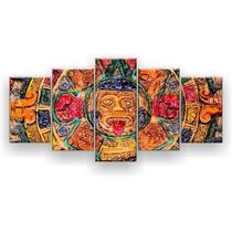Quadro Decorativo Mosaico 5 Peças Calendário Colorido Maia