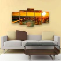 Quadro Decorativo Mosaico 5 Peças Caminho Pôr Do Sol