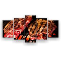 Quadro Decorativo Mosaico 5 Peças Carne Na Grelha Churrasco - EXCELÊNCIA-QUADROS