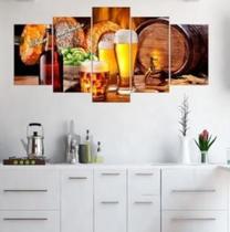 Quadro decorativo mosaico 5 peças churrasco cerveja para sala de jantar área do churrasco cozinha - FAVORITA DECOR