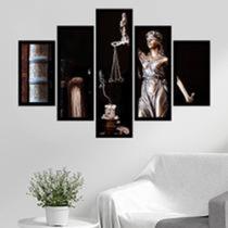 quadro decorativo Mosaico 5 Peças Deusa Themis/Balança da Justiça Dourada/Direito - cantinho da arte