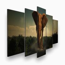 Quadro Decorativo Mosaico 5 peças Elefante Paisagem Quadro Decorativo Mosaico 5 peças Elefante Paisagem