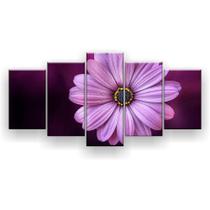 Quadro Decorativo Mosaico 5 Peças Flor Daisy Lilás