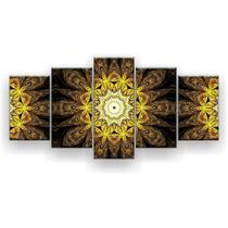 Quadro Decorativo Mosaico 5 Peças Flor Simétrica Ouro Amarelo - EXCELÊNCIA-QUADROS