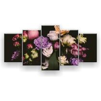 Quadro Decorativo Mosaico 5 Peças Flores Desabrochando