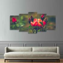 Quadro decorativo Mosaico 5 Peças Flores Paisagem 125x60