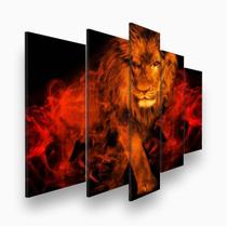 Quadro Decorativo Mosaico 5 peças Leão em Chamas Quadro Decorativo Mosaico 5 peças Leão em Chamas