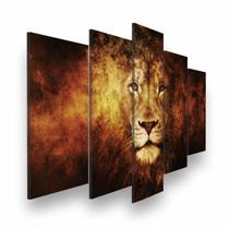 Quadro Decorativo Mosaico 5 peças Leão Pegando Fogo - Core Decore