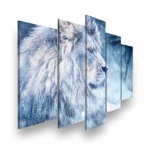 Quadro Decorativo Mosaico 5 peças Leão Polar