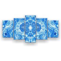 Quadro Decorativo Mosaico 5 Peças Mandala Flor Abstrata Azul