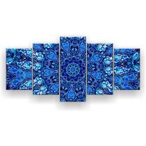 Quadro Decorativo Mosaico 5 Peças Mandala Fractal Blue