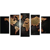 Quadro Decorativo Mosaico 5 Peças Mapa Mundi Preto Lindo Quadro Decorativo Mosaico 5 Peças Mapa Mundi Preto Lindo
