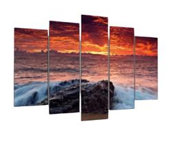 Quadro Decorativo Mosaico 5 Peças Mod046 Mar Pedra Por Sol