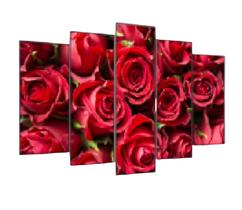 Quadro Decorativo Mosaico 5 Peças Mod093 Rosa Vermelhas Flor
