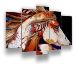 Quadro Decorativo Mosaico 5 Peças Mod1121 Cavalo Indiano