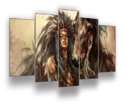 Quadro Decorativo Mosaico 5 Peças Mod1141 Cavalo Índia