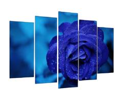 Quadro Decorativo Mosaico 5 Peças Mod131 Flor Azul Gotas