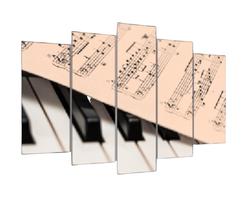 Quadro Decorativo Mosaico 5 Peças Mod166 Piano Notas Músicas