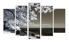 Quadro Decorativo Mosaico 5 Peças Mod872 Árvore Mar Pedra