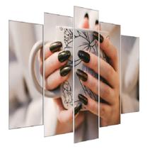 Quadro Decorativo Mosaico 5 Peças Mod886 Xícara Unhas Preto