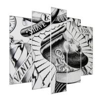 Quadro Decorativo Mosaico 5 Peças Mod930 Barber Shop 05