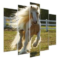 Quadro Decorativo Mosaico 5 Peças Mod961 Cavalo Branco 05