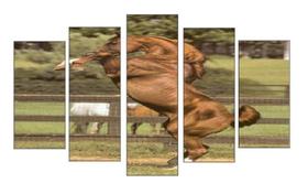 Quadro Decorativo Mosaico 5 Peças Mod962 Cavalo Fenda 06