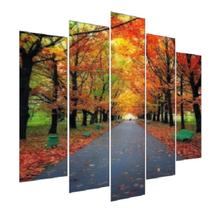 Quadro Decorativo Mosaico 5 Peças Mod994 Rua Árvores Outono