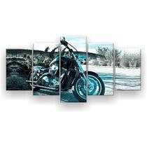 Quadro Decorativo Mosaico 5 Peças Moto Fundo Deserto