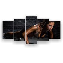 Quadro Decorativo Mosaico 5 Peças Mulher Academia Fitness