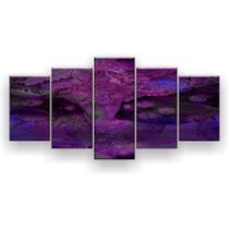 Quadro Decorativo Mosaico 5 Peças Mulher Violeta Psicodélica