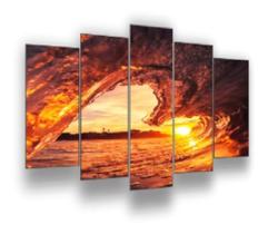 Quadro Decorativo Mosaico 5 Peças - Onda Por Do Sol Mod047 Quadro Decorativo Mosaico 5 Peças - Onda Por Do Sol Mod047