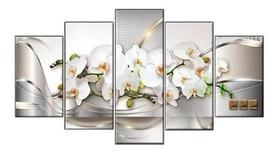 Quadro Decorativo Mosaico 5 Peças Orquídeas Brancas