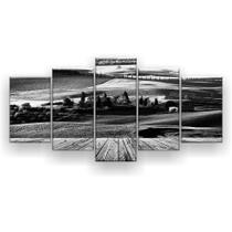 Quadro Decorativo Mosaico 5 Peças Paisagem Preto E Branco