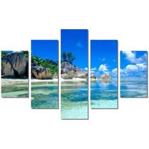 Quadro Decorativo Mosaico 5 Peças Paisagens Caribe Mdf