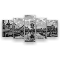 Quadro Decorativo Mosaico 5 Peças Parque Disney Preto E Branco