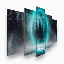 Quadro Decorativo Mosaico 5 peças Pinheiros Noite de Luar Quadro Decorativo Mosaico 5 peças Pinheiros Noite de Luar