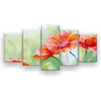 Quadro Decorativo Mosaico 5 Peças Pintura Flores De Papoula