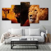 Quadro Decorativo Mosaico 5 Peças Rei e O Leão