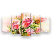 Quadro Decorativo Mosaico 5 Peças Rosas Desabrochando