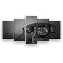 Quadro Decorativo Mosaico 5 Peças Telphone Preto/Branco