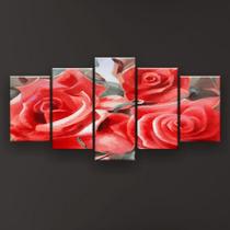 Quadro Decorativo Mosaico 5 Peças Três Rosas Vermelhas - EXCELÊNCIA-QUADROS