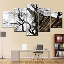 Quadro Decorativo Mosaico 5 Peças Vista Torre Eiffel Galhos Quadro Decorativo Mosaico 5 Peças Vista Torre Eiffel Galhos