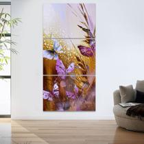 Quadro Decorativo Mosaico 60x120 Flores Borboletas Abstratas - IQuadros