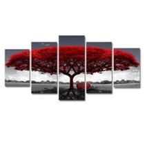 Quadro Decorativo Mosaico De 5 Peças Arvore Vermelha